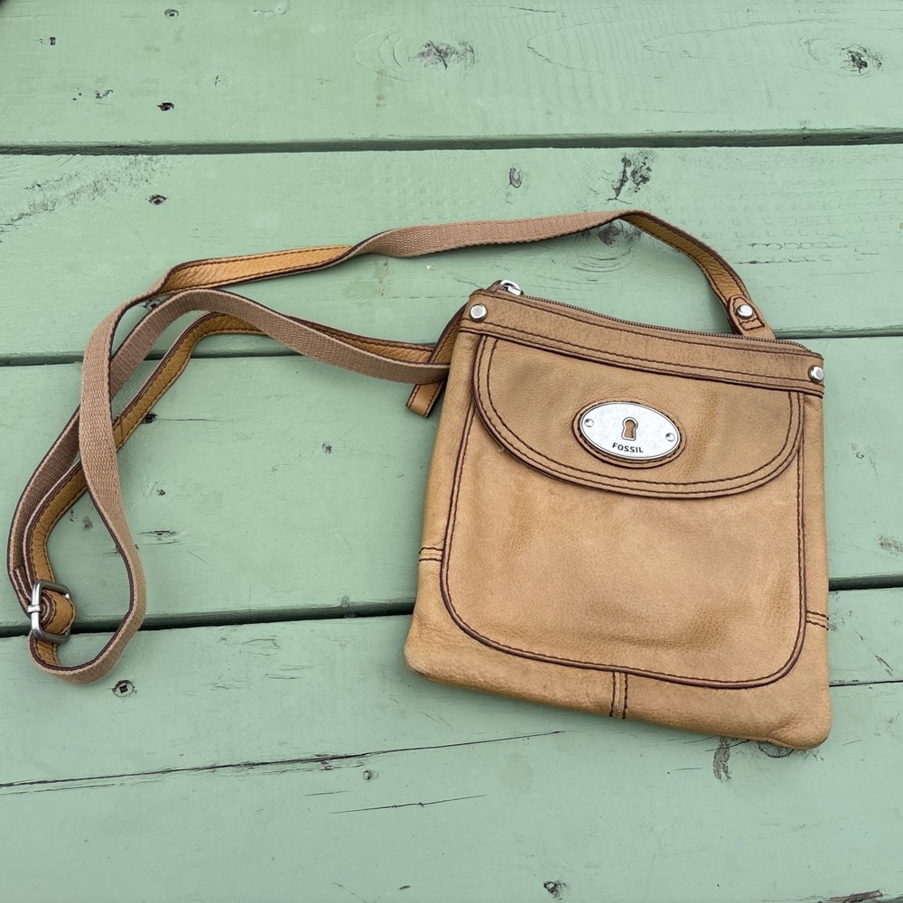Fossil Leather Crossbody Bag Purse Camel VTG